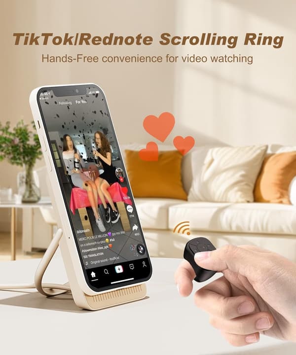 TikTok Ringfjernkontroll - Bluetooth-fjernkontroll for iPhone og iPad, Kameraknapp, Video og Musikk, Kompatibel med iOS og Android blå blå blue