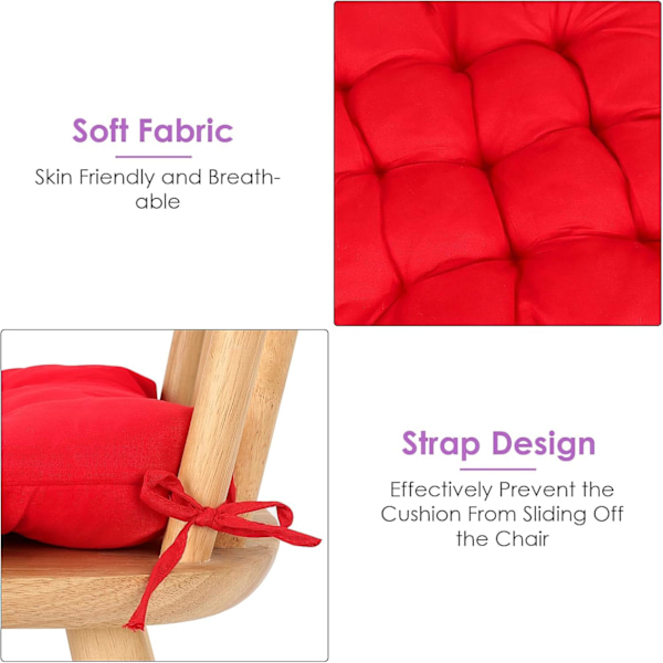 4-pack Sittdynor för Matstol 40x40cm Trädgårdsstolsdynor med Snören Bekväma Tvättbara Fyrkantiga Sittdynor Röda