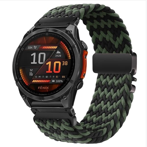 Elastisk vævet nylonrem kompatibel med Garmin Fenix 8/7X Pro/955/965 Quick Release Magnetisk Spænde Sort+Grøn 22 mm Sort+Grøn 22 mm Black+Green