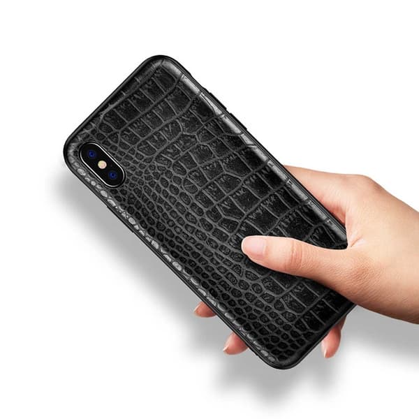 iPhone X Mobilskal Svart Läder Krokodilskinn Skal Svart black