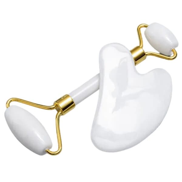 Ansiktsroller och Gua Sha i vit jade, äkta natursten vit white