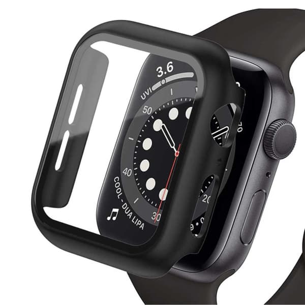 Etui Apple Watch 7 45mm Etui med hærdet glas Sort sort black