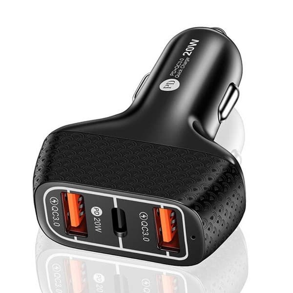 Billaddare 3 USB Supersnabb 20W PD Quick Charge 3.0 Svart black
