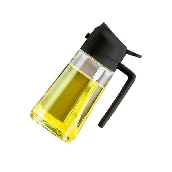 470 ml oliesprayflaske, fortykket glasoliedispenser med spray- og hældefunktion, sort Black