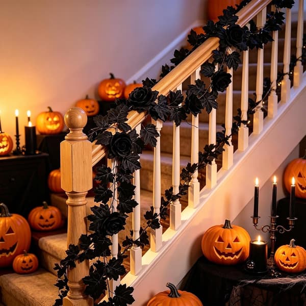 1 stk 200 cm kunstig svart rose-ranke for Halloween-dekor