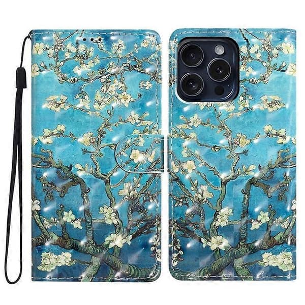 Kompatibelt etui til iPhone 16 Pro Etui 3D Mønsterprint Læderpung Flip Telefonetui