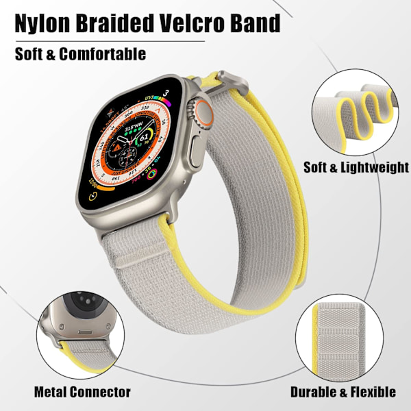 Apple Watch Armband 38mm 40mm 41mm, Mjukt Flätat Nylon Kardborreband för Apple Watch Ultra 2 Ultra Series 9 8 7 SE 6 5 4, Gul/Grå
