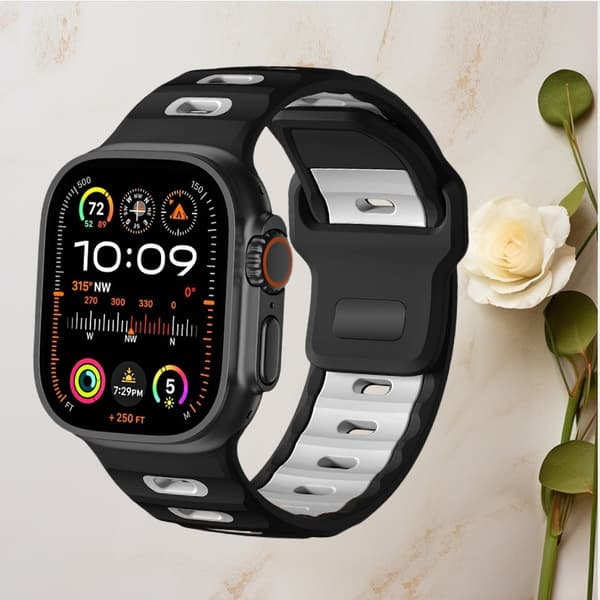 Stilfuld silikonerem til Apple Watch Series 1-10 Sort&Hvid Black&White