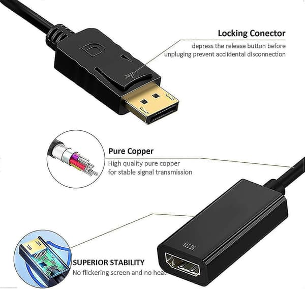 1080p Displayport til HDMI Adapter, Sort