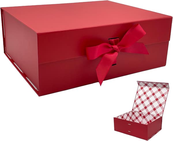 Tekhoho Röd Stor Presentask 33,5x27x12,5 cm, Premium Presentask med Magnetlock och Band