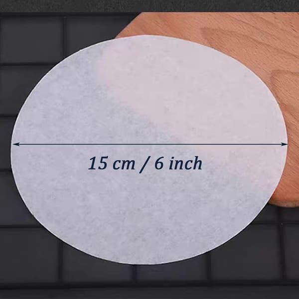 100 runde non-stick bageplader — Bagepapir til airfryere og dampkogere (15 cm) (6 tommer)