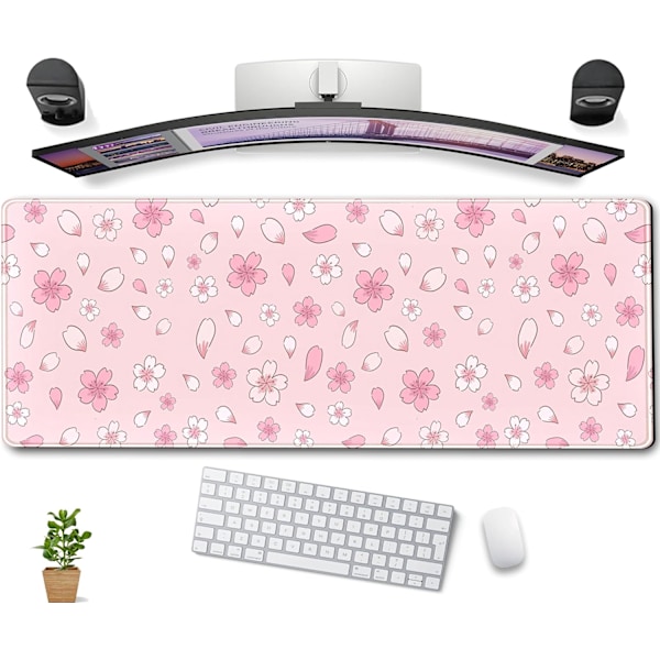 Körsbärsblom Musmatta Kawaii Rosa XL Stor Utökad Gaming Skrivbordsmatta Söt Pastell Anime Skrivbordsunderlägg Estetik 80x30 cm