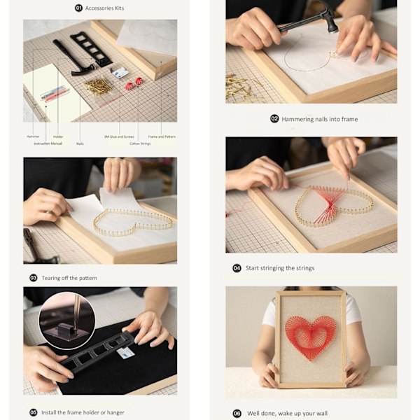 DIY String Art Sæt med Alt Tilbehør og Ramme til Børn Studerende Voksne Begyndere Ha