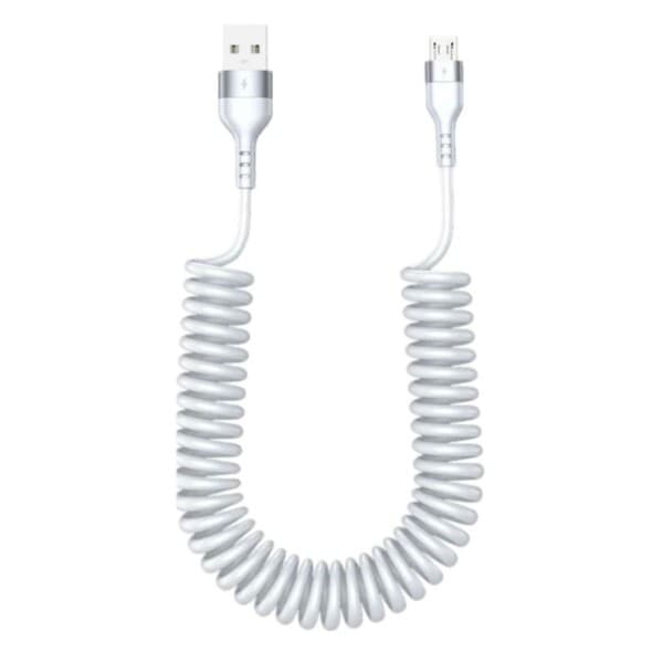 USB A Micro-USB Spiralkabel 3A Snabbladdning 1.5m Vit vit white