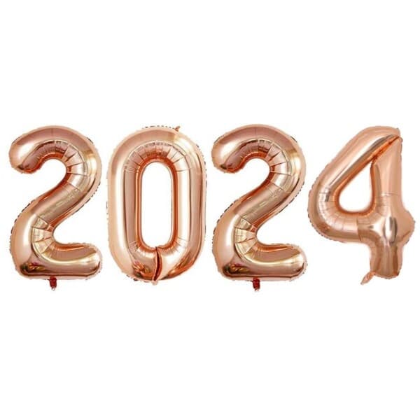 2024 Tallballonger til nyttår 102cm STORE Rosegull