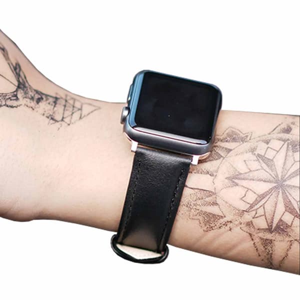 Apple Watch 42/44/45/49 1-8/SE/Ultra Sort Læderrem Læder sort black