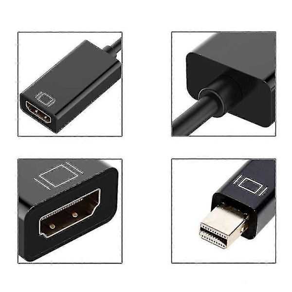 4k Mini Dp til HDMI Display Port Adapterkabel til Bærbar Computer HD TV Fg BLACK