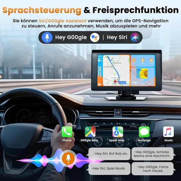 Tommer Trådløs Carplay Bil, Touch Screen Car Play og Android Auto, Bærbar Bil Stereo med Bluetooth 5.0, FM Transmitter, AUX