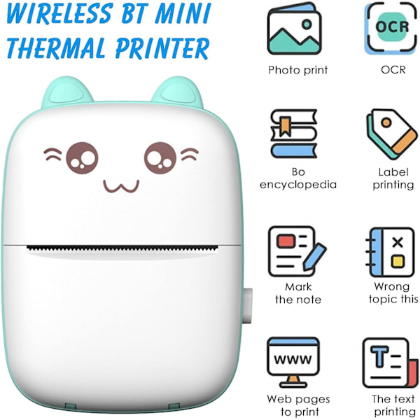 Bærbar Mini Printer - Trådløs Termisk Lommeprinter Med Termisk Papir