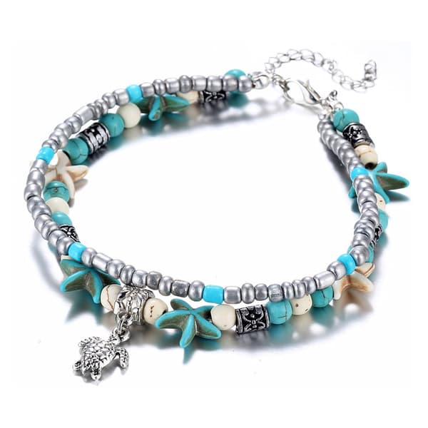 2 stk. Boho Skal/Søstjerne/Skildpadde/Vævede Ankelkæder Armbånd