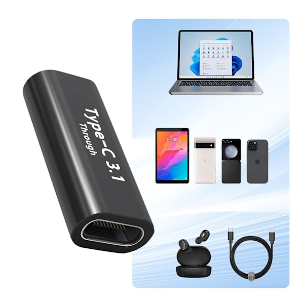 USB-C Hun til USB-C Hun Forlænger Adapter Kompakt Design, Sort