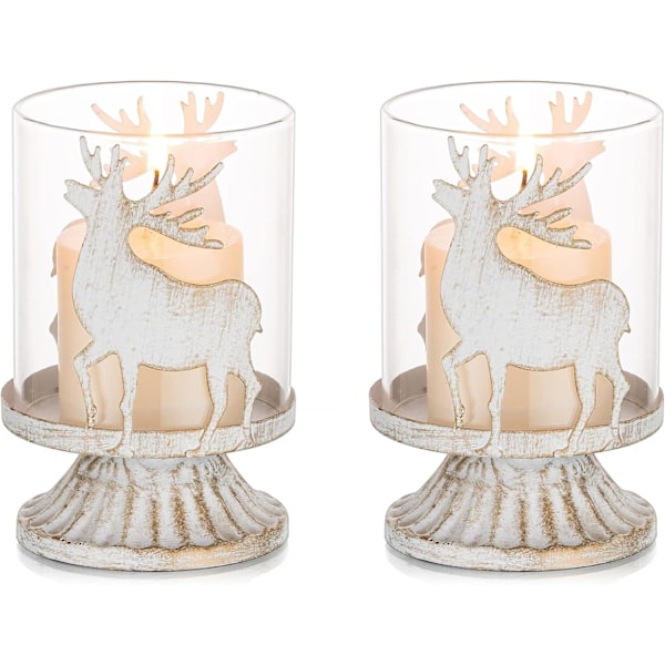 Jul Ljusstake för Blockljus: Set med 2 Vintage Renar Dekoration för Jul Hem Eldstad Middag Advent Gåvor
