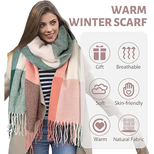 Dam Plaid Rutiga Filt-Sjal Chunky Stor Överdimensionerad Vinter Höst Varma Sjal Stor Tartan Sjal Wrap Shawl Damernas Presenter