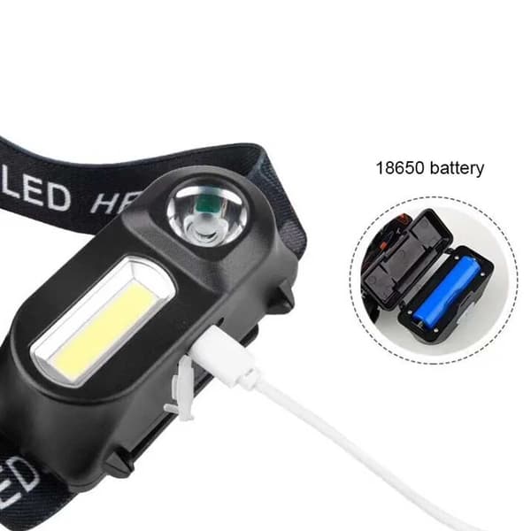 Dobbel LED Hodelykt COB XPE Løping Camping svart black