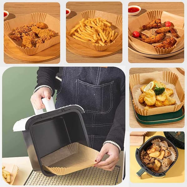 50 stk. Firkantet Airfryer Papir - Bagepapir til Airfryer 20cm