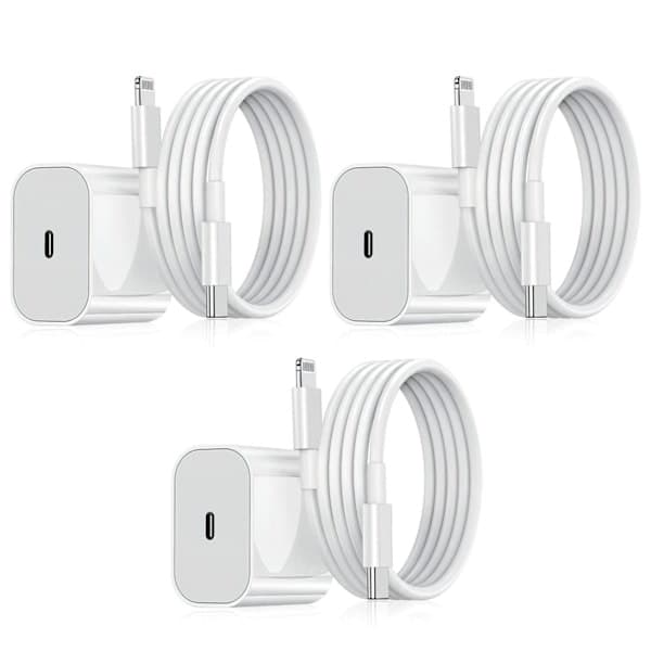 Lader til iPhone - Hurtiglader - Adapter + Kabel 20W USB-C Hvit 3-Pack iPhone