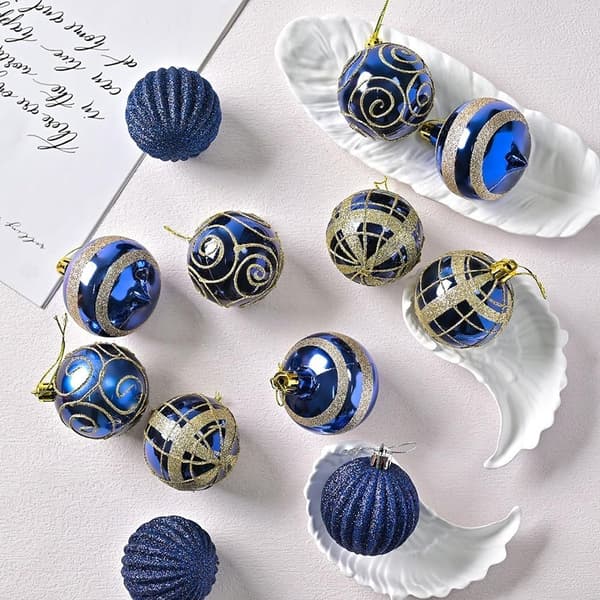 16 stk. marineblå glitterkuler 6 cm plast juletrepynt Navy