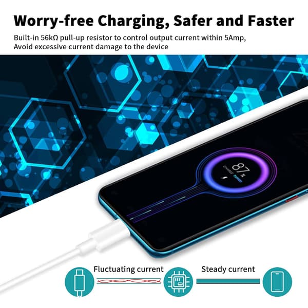 USB C Kabel Snabbladdning för Redmi Note 10 Pro USB Typ C Kabel 1m 6A Turboladdning för Xiaomi Redmi Note Mi Pad