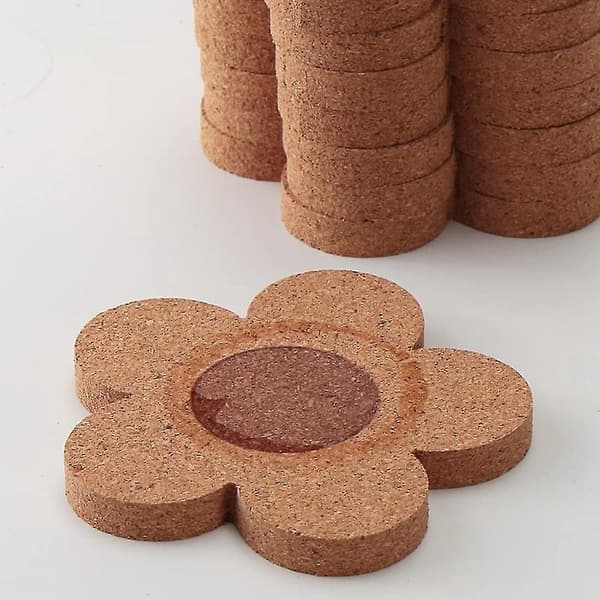 12 stk. Stilige coasters for drikke, absorberende og gjenbrukbart coastersett 10 cm kork blomsterformede coasters For-dwdz
