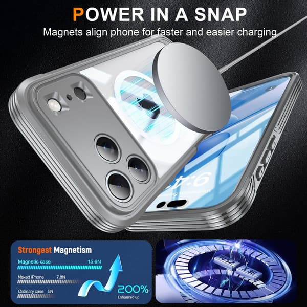 Treproof 9H Glas Mobilcover Kompatibel med iPhone 17 Pro - Grå TPU+PC, Magnetisk, Stød- og Ridsefast