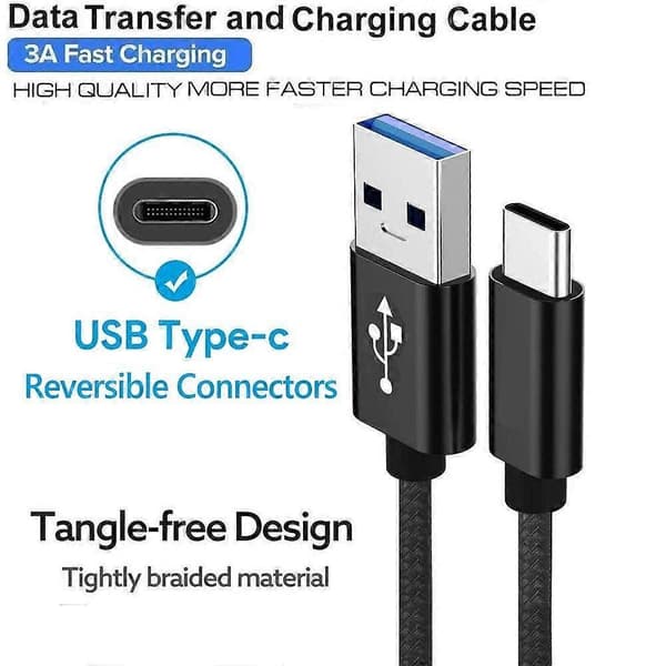 2 st USB C-kabel Typ C Snabbladdningskabel för Samsung Galaxy A12 / A32 / A42 / A52 / A72 Nylonflätad Android-telefonladdningskabel