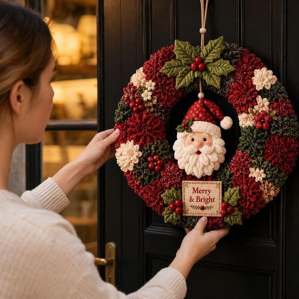 Jule 3D stof-poke-krans DIY-sæt patchwork-pynt sytilbehørssæt julemandskrans