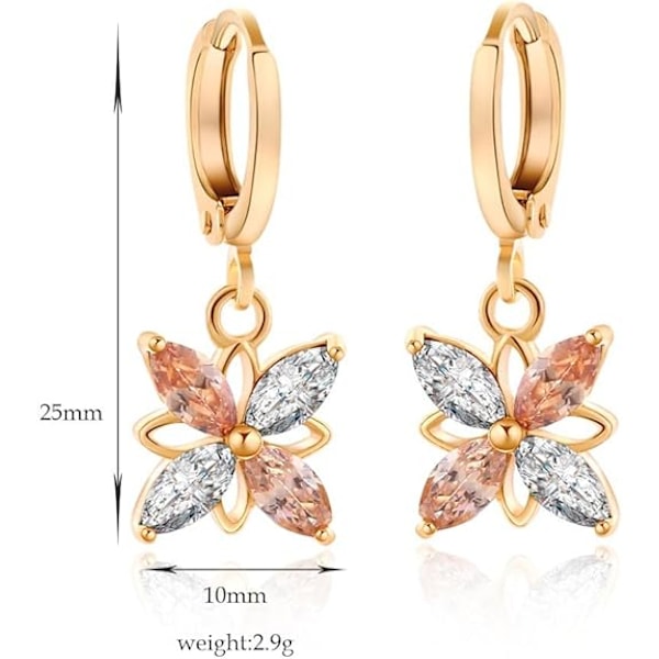 18K Guldförgyllda Cubic Zirconia Inlägg Blomma Charmig Hoop Hängande Örhängen för Kvinnor