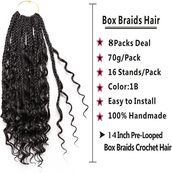 Hæklet Fletninger Hår Extensions - Pre-looped Box Braids Extensions (8 pakker)
