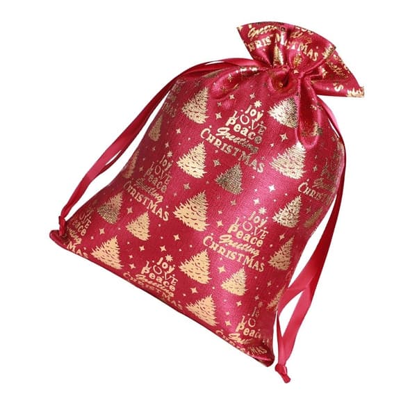 Juleposer i bomull med snøring 20x30cm (2-pakning) - Gullstemplede festlige gaveposer