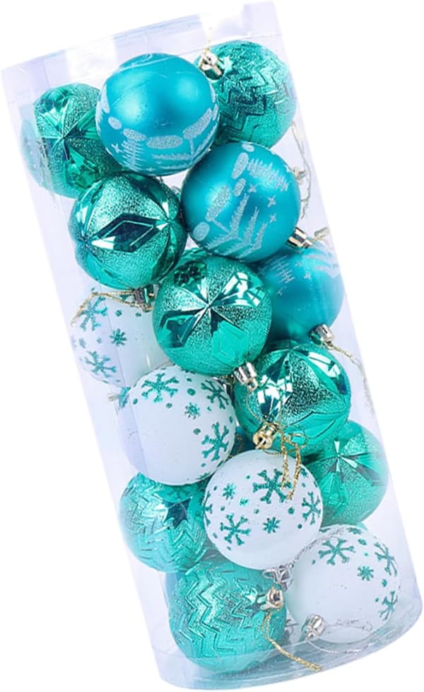 24 st handmålade julgranskulor för en elegant BLÅ stil