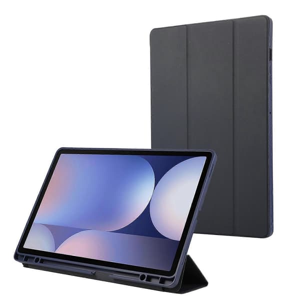 For Samsung Galaxy Tab S10+ Deksel med Pennspor Solid Farge Tri-Fold Stativ PU Lær+Nettbrettdeksel