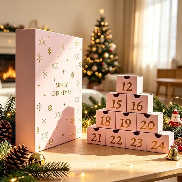 1 stk. nedtellingskalender til jul, 24 dager, påfyllbar, tom, DIY, gjenbrukbar