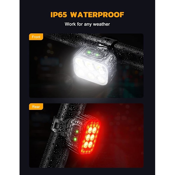 Cykellampor Set Super Ljus, USB Laddningsbara Cykellampor med Spot & Flood Beam, IP65 Vattentäta Cykellampor för Nattkörning
