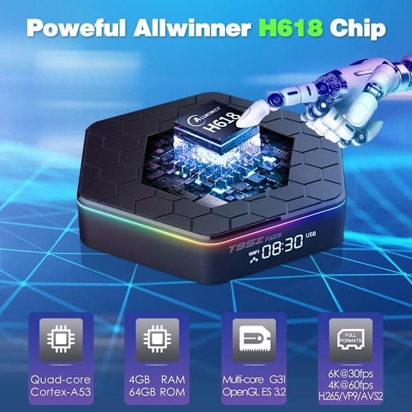 Android TV Box 12.0 4GB RAM 64GB ROM 6K TV Box Android 4K Wi-Fi 6 T95Z Plus Android Box 6K HDR10+ H618 Quad Core CPU 2.4G/5G Wi-Fi