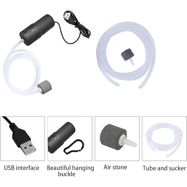 Akvarium Luftpump Mini USB Bubblare Akvarium Syrepump för Akvarium med Bubbelsten