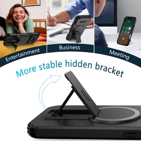 2-i-1 Magnetisk Telefoncover Kompatibel med iPhone 17 Pro Max med Skydelåge og Stativ Sort Black