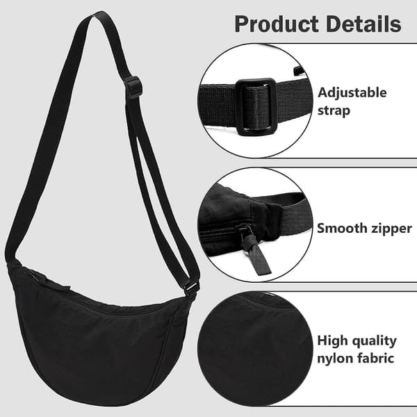 Nylon Halvmåneveske - Skulderveske med Justerbar Stropp black