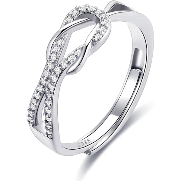925 Sterling Silver Ringar Kärleksknut Justerbar Öppen Finger Fjäder Smycken Gåvor Storlek 5