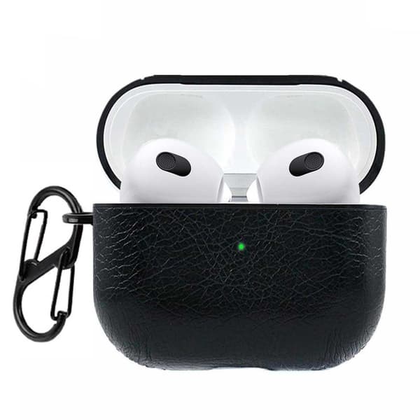 Apple AirPods 3 etui cover beskyttelsesetui læder sort sort black