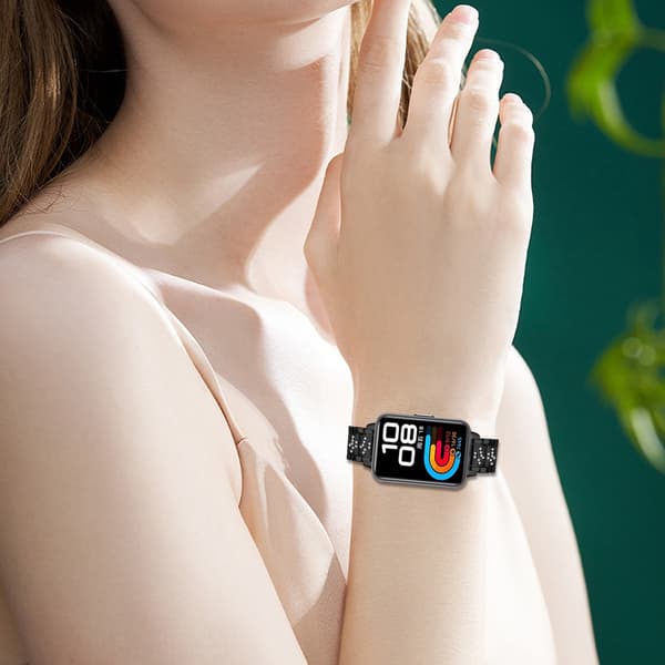 Slank diamant rustfrit stål urrem kompatibel med Huawei Band 8/9/10 Sort